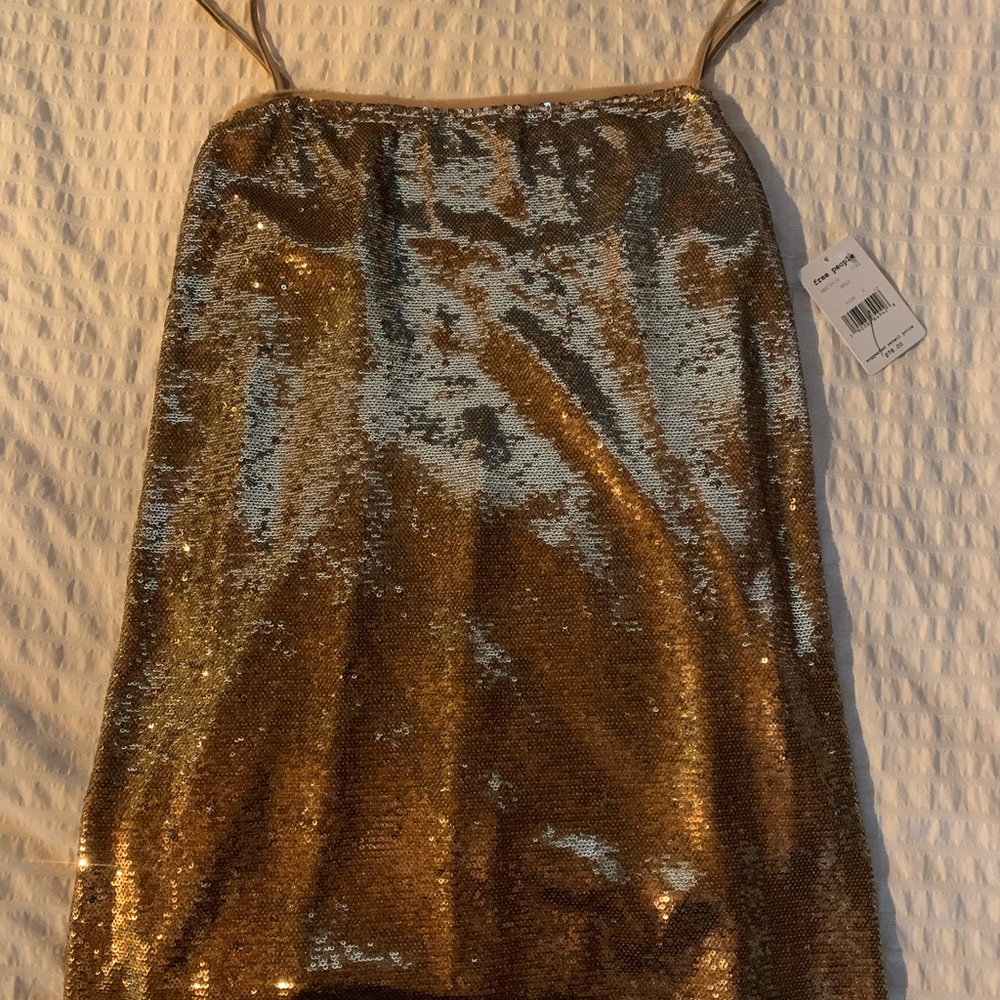 Free People paper bag gold sequin dress